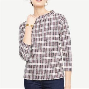 Ann Taylor Mock Neck Plaid Sweater
